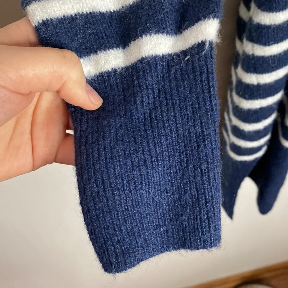 Madewell Cozy Walker striped longline plush alpaca blend cardigan navy white M - Image 70