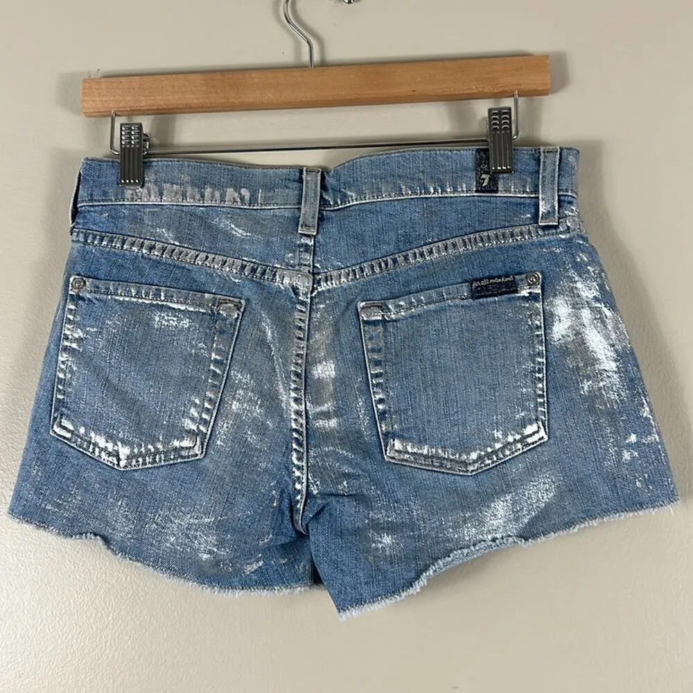 7 For All Mankind Y2K Low Rise Metallic Silver Denim Shorts - Image 3