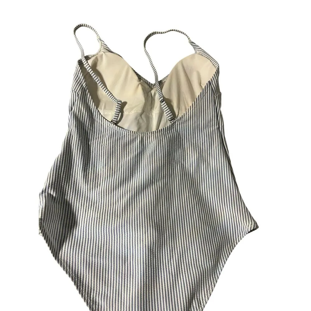 Blue and white stripped one piece bathing suit new w/o tags size m - Image 6
