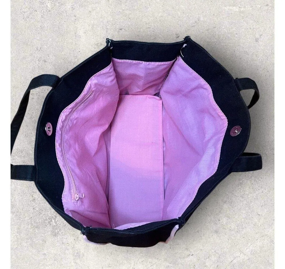 Breast Cancer Awareness Pink Ribbon Canvas Tote Bag Black - Image 6