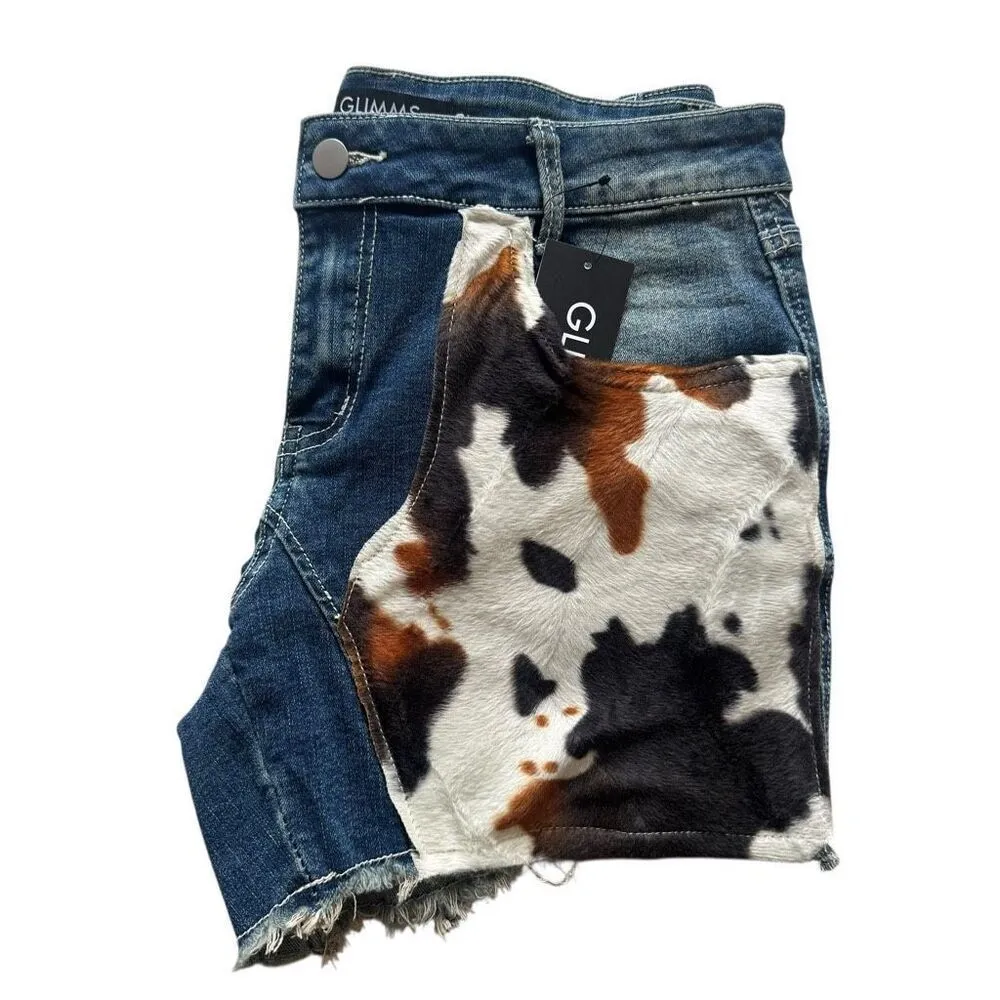 Glimms New York Jeans Natural Leather Shorts Genuine Cowhide Shorts SZ 30 #2505 Blue - Image 5