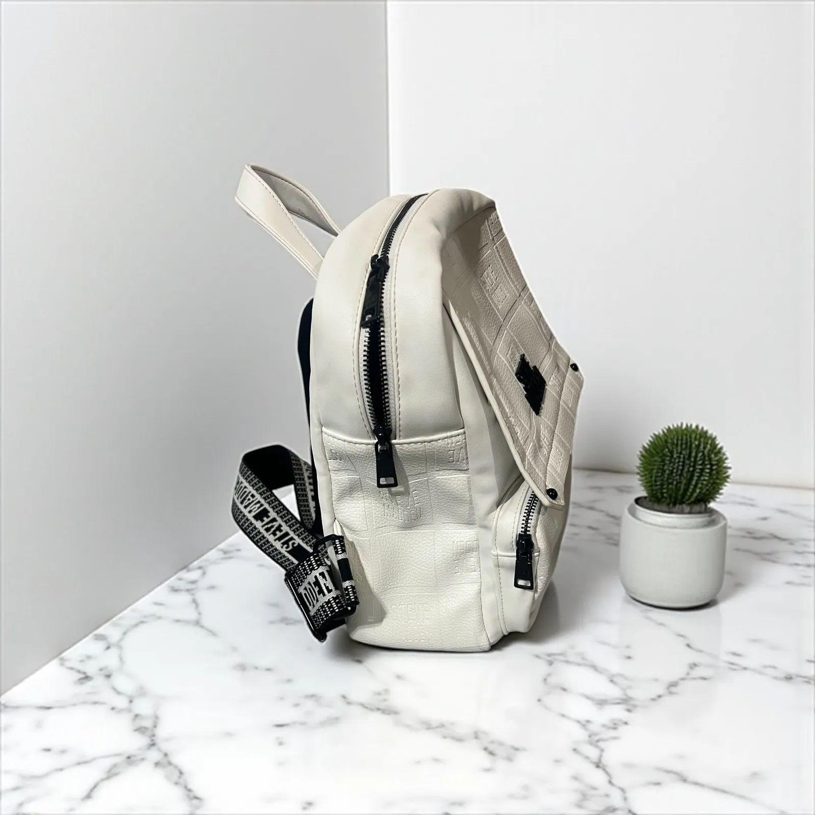 Steve Madden  Backpack Purse Embossed‎ Logo White Adjustable Straps - Image 3