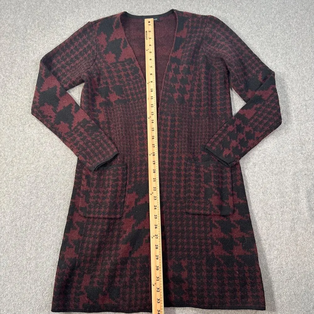 Fortune + Ivy Houndstooth Cardigan Sweaters Women's Small Burgundy/Black Long - Image 4
