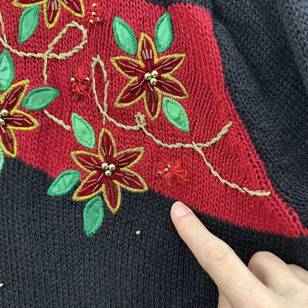 Vintage White‎ Stag Knit Cardigan Sweater Cardinal Embroidered Beaded W 18W 20W - Image 3