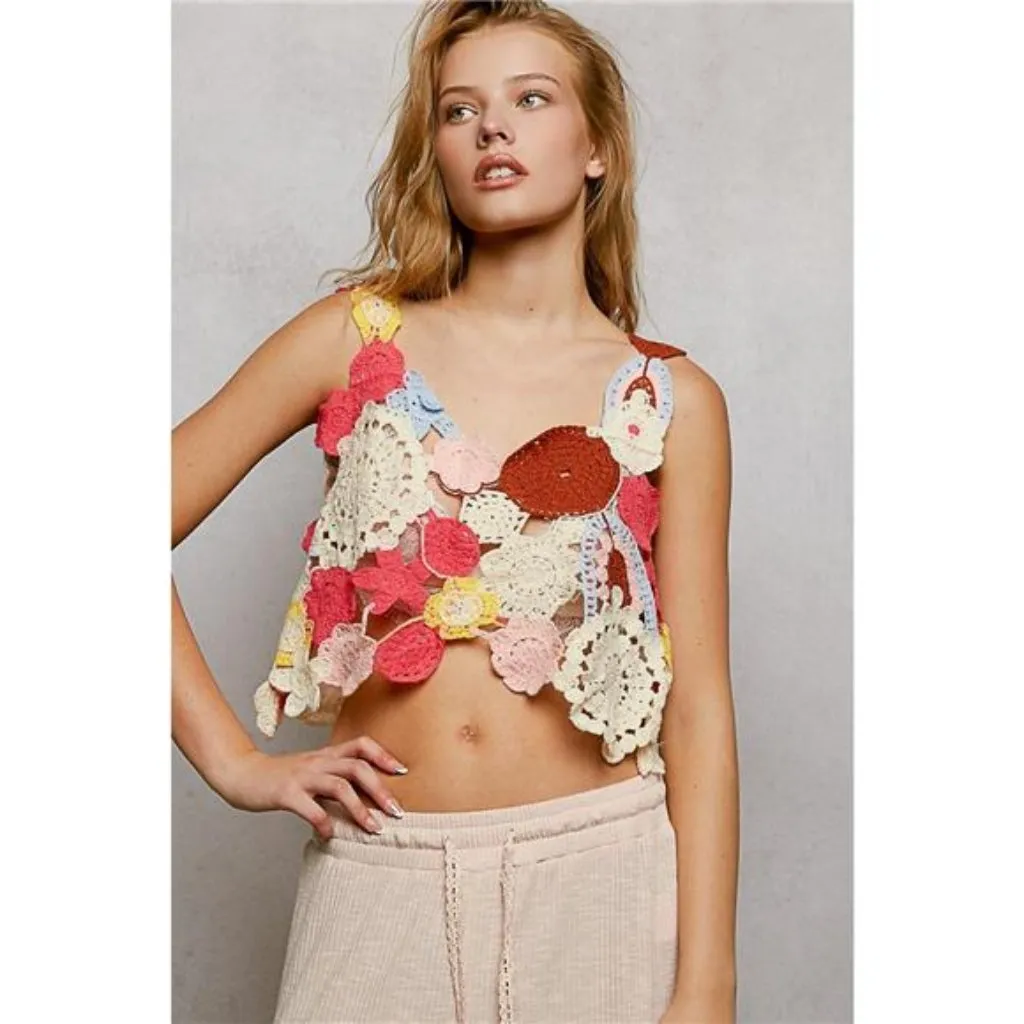 POL Openwork Floral Cropped Crochet Cami - Image 7