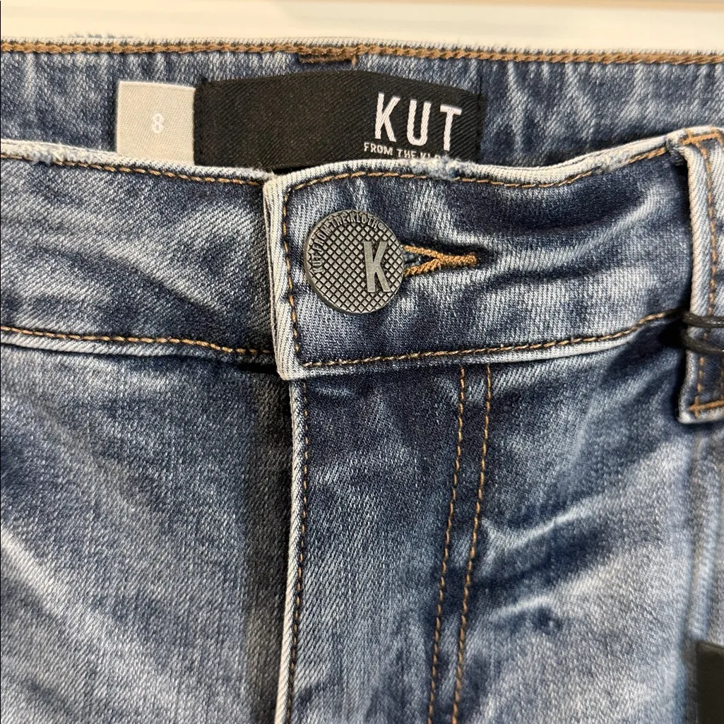 NWT KUT High Rise Kelsey Ankle Flare Women's Distressed Blue Jeans 8 - Image 3