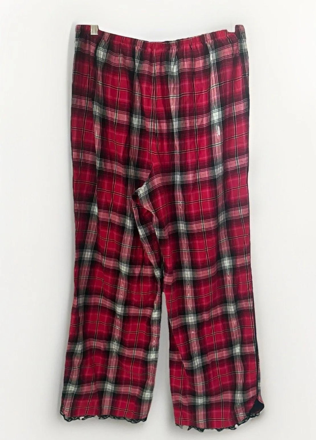 Victoria's Secret Plaid Pajama Red Lace Trim Piping Pockets Lounge Holiday Cabin - Image 2