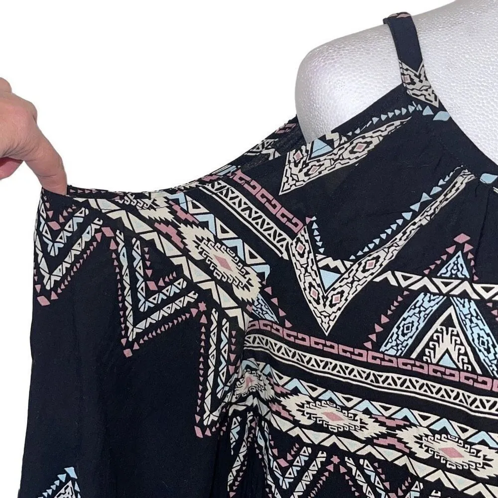 Jessica Simpson Women's Cold Shoulder‎ Top Blouse Multicolor Aztec Print Large - Image 3
