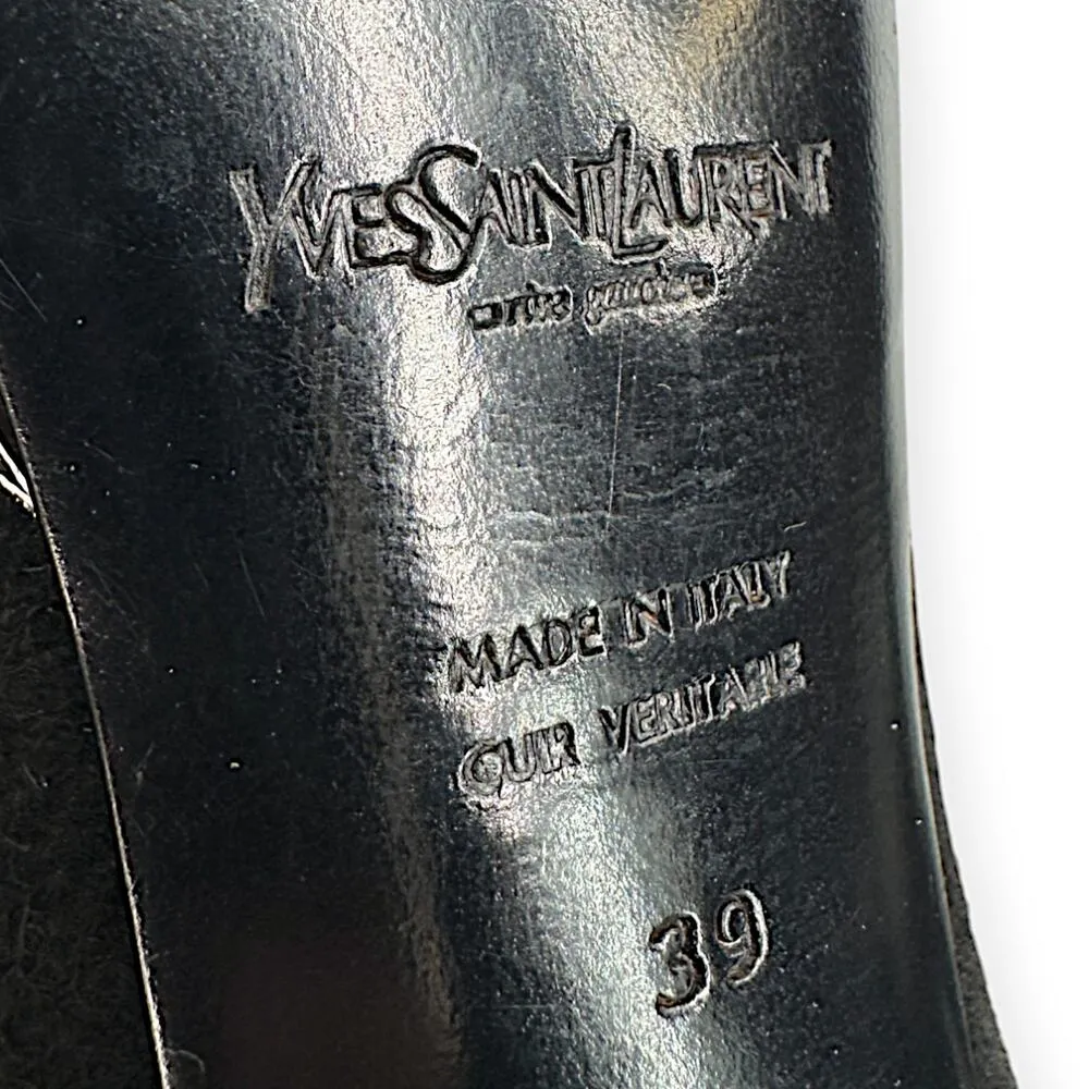 Yves Saint Laurent | 39 | YSL Black Suede Leather Stiletto Heel Platform Bootie Size 9 - Image 2