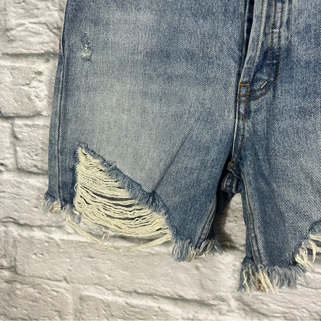 We The Free Jean Shorts 24” Blue Cut Off High Distressed Cotton Denim Jorts - Image 5