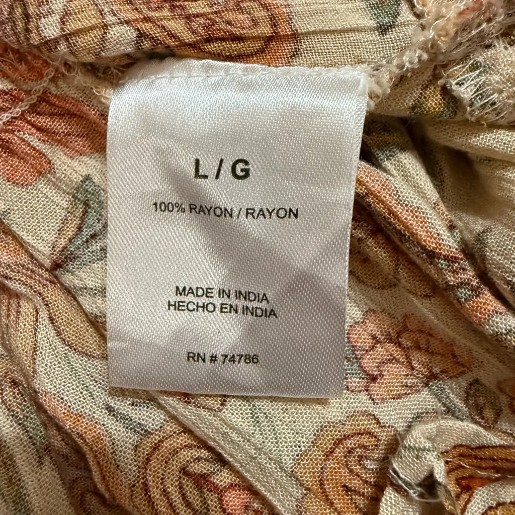 Bila Boho Floral Paisley Dress Tiered Ruffle Hem VNeck Short Sleeve Peasant Sz L Orange Size L - Image 11