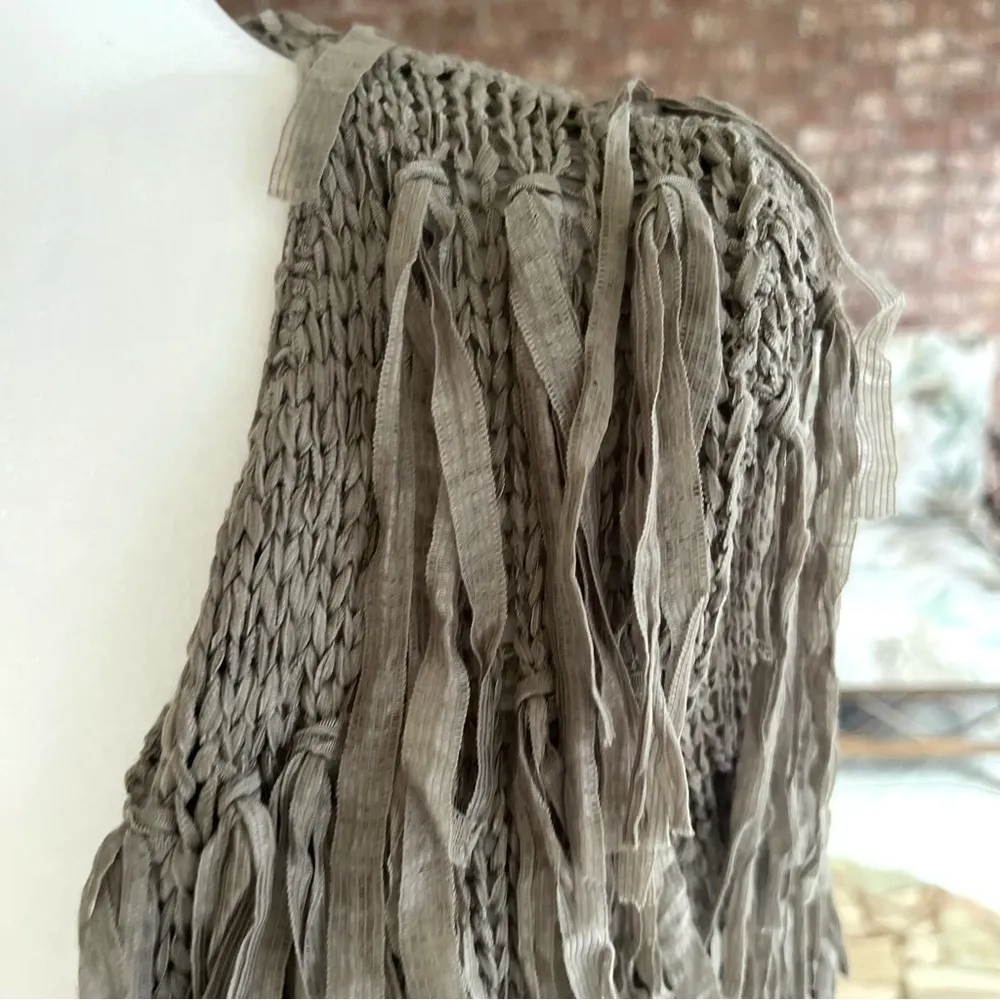 Elan Cardigan Shaggy Fringe Women’s S Knit Open Draped S Boho Chic Ribbon - Image 6