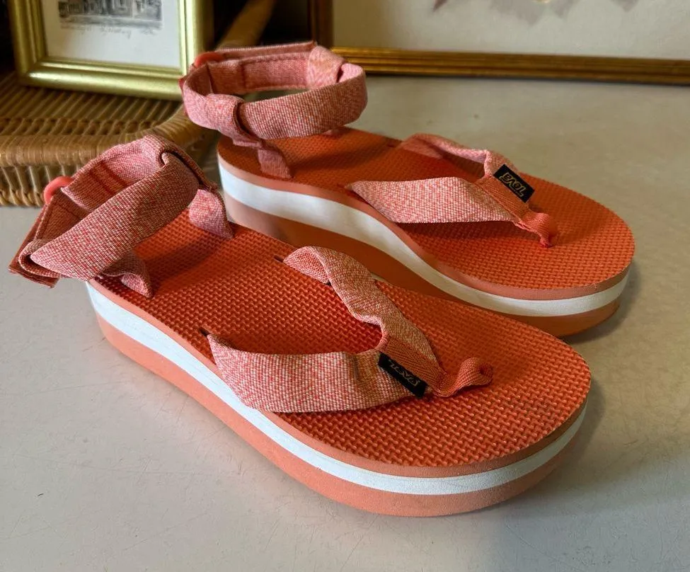 Teva Platform Sandals Womens Size 7 Orange White Sample - Image 11