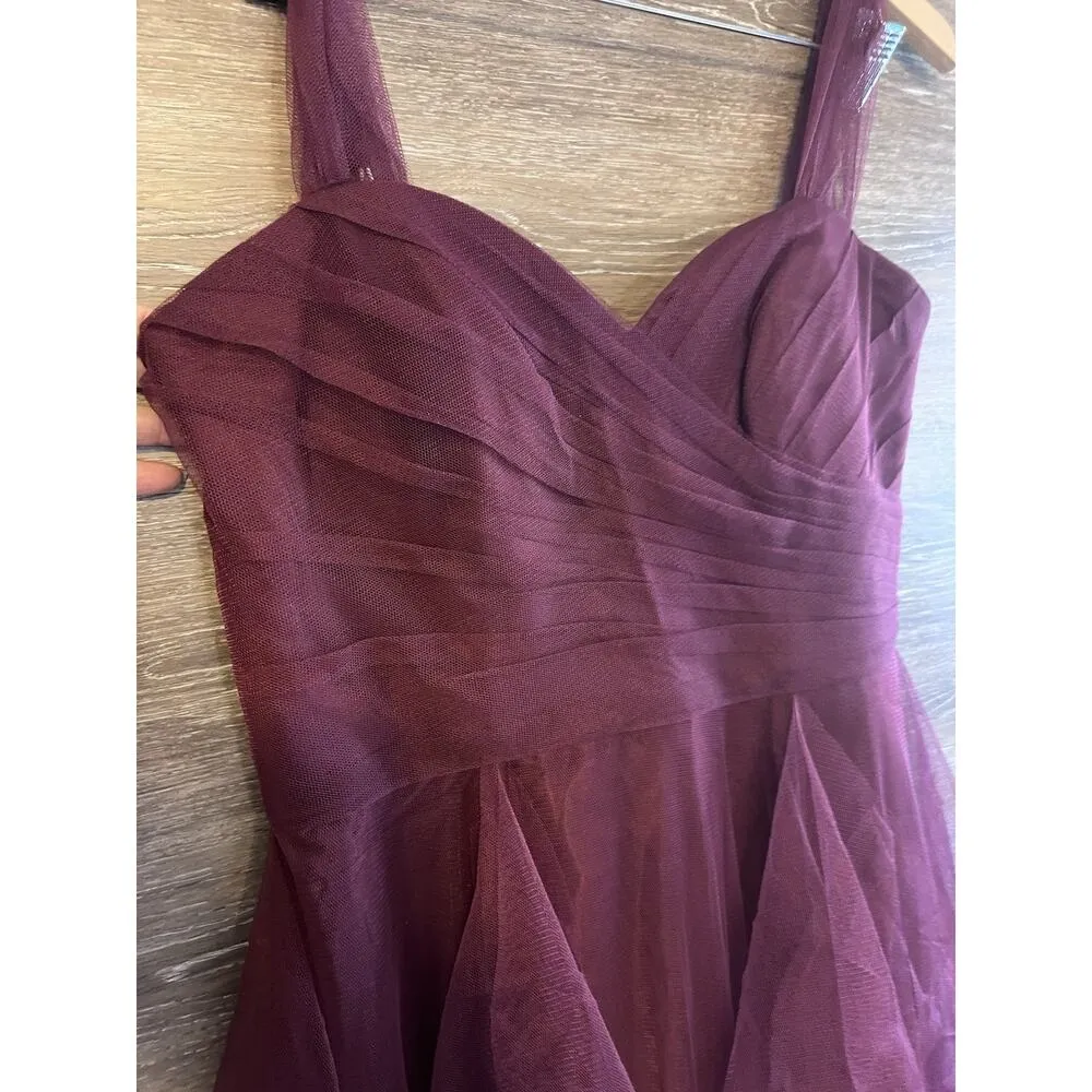 WTOO Watters Bridesmaid Dress Burgundy Sz 10 XL Tule Tiered Bobbinet Chiffon New - Image 5