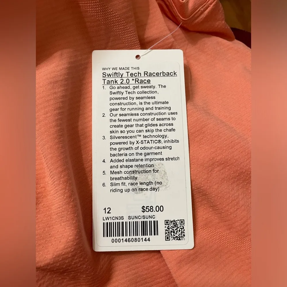 NWT Lululemon Swiftly Tech Racerback Tank 2.0 Race Sunny Coral Size 12 - Image 7