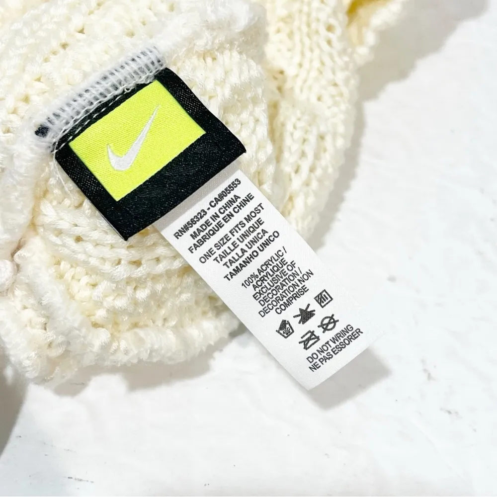 Nike Sportswear Cream Cable Knit Cuffed Beanie Hat Removable Pom - Image 4