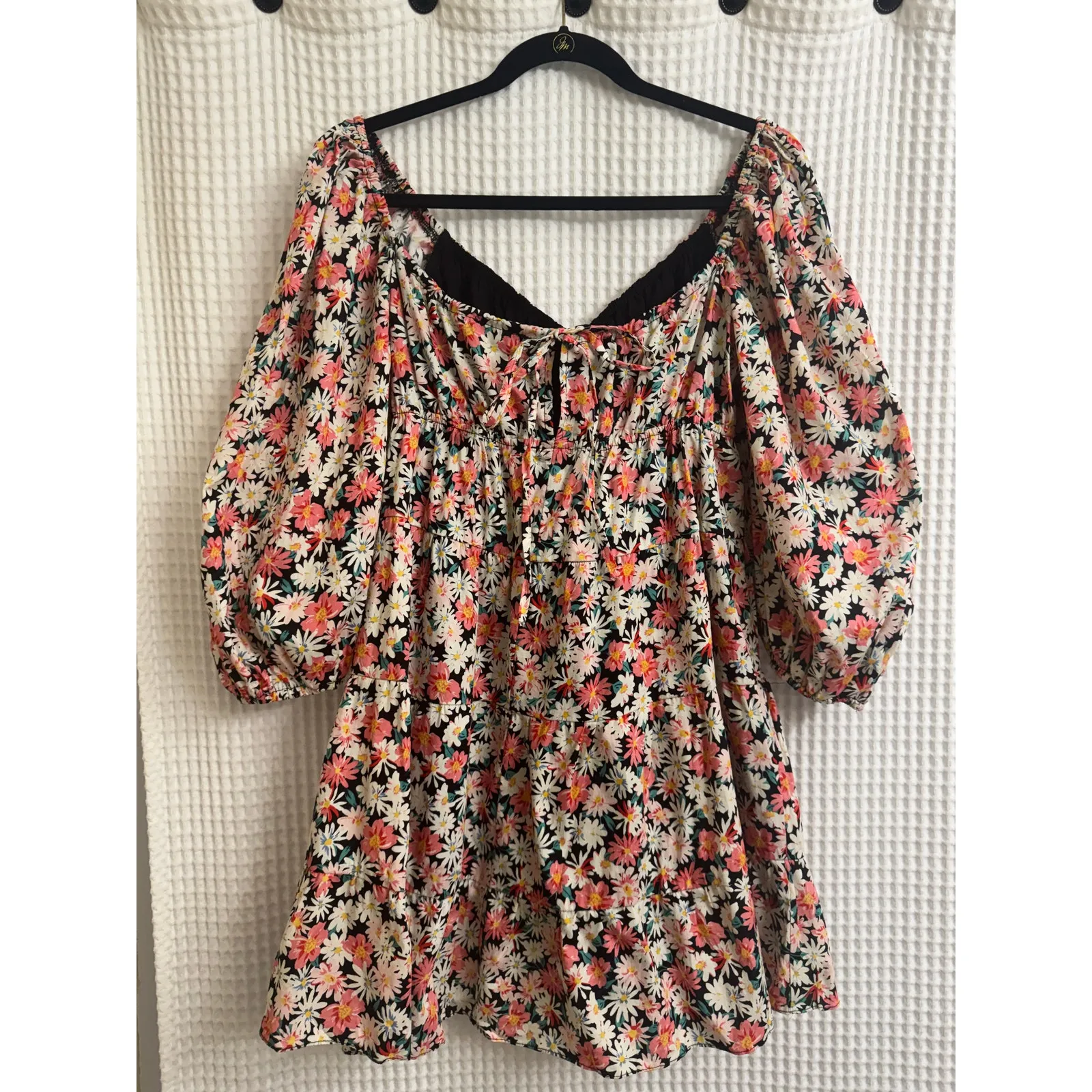 HYFVE 100% Cotton Floral V-Neck Babydoll Mini Dress Large - Image 3