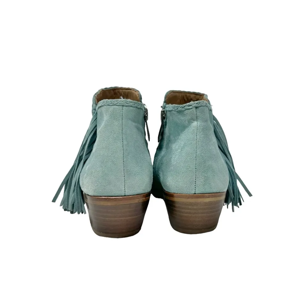 Sam Edelman Paige Suede Fringe Booties Western Rodeo Cowgirl Aqua Blue Size 6 - Image 6