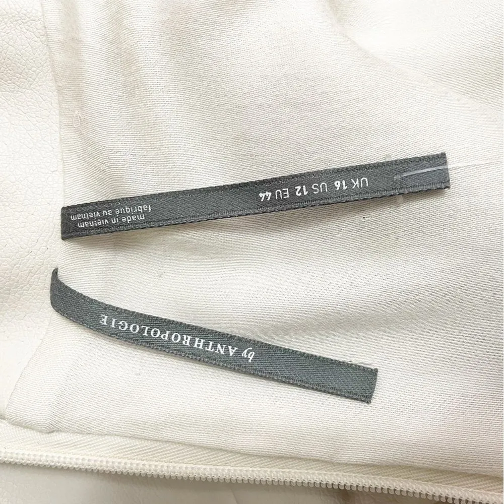 NWT Anthropologie Maya Faux Leather Mini Dress Size 12 Cream Cowl Neck Ruched - Image 14