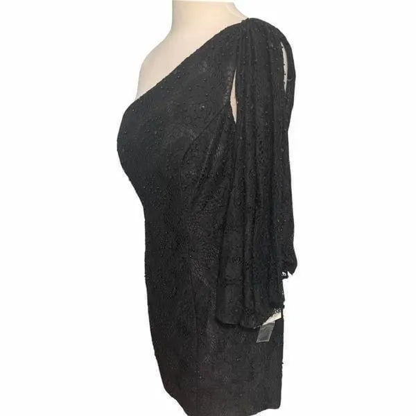 Rachel Allan Lace One Shoulder Mini Dress Cocktail Evening Party‎ Black Size 14 - Image 11