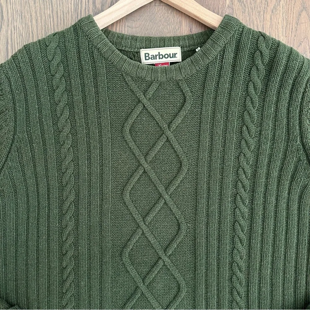 Barbour Sporting Falstone Cable Knit Crew Neck Wool Sweater Green Extra Large - Image 8