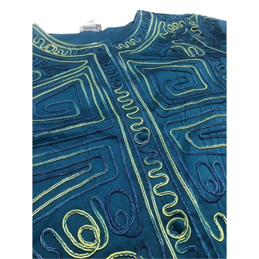 CATHERINES Cardigan Jacket Blue Embroider Piping Button Up Abstract Sz 3X 22/24W - Image 9