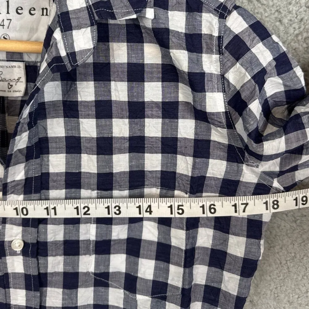 Frank & Eileen Womens Barry Crinkle Cotton Blue White Check Size S NWOT (flaw) - Image 4