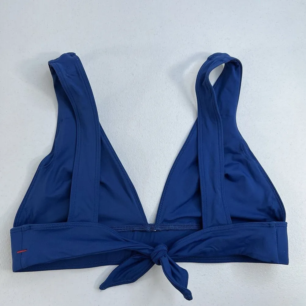 Everlane Medium The Triangle Bikini Top Deep V-Neck Tie Back Blue Swimsuit - Image 5