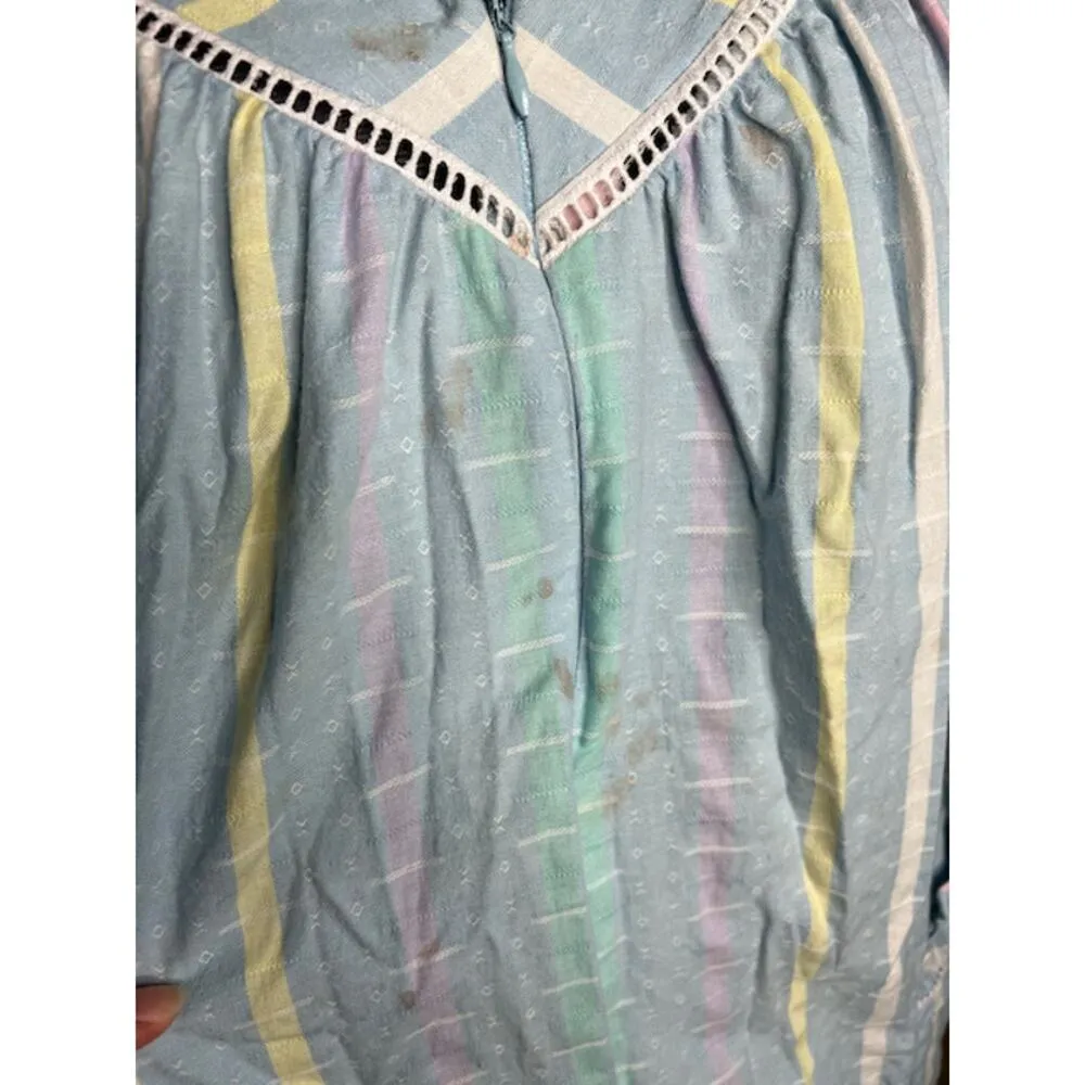 striped house dress duster vintage cotton pastel blue pink yellow Size 2X - Image 2