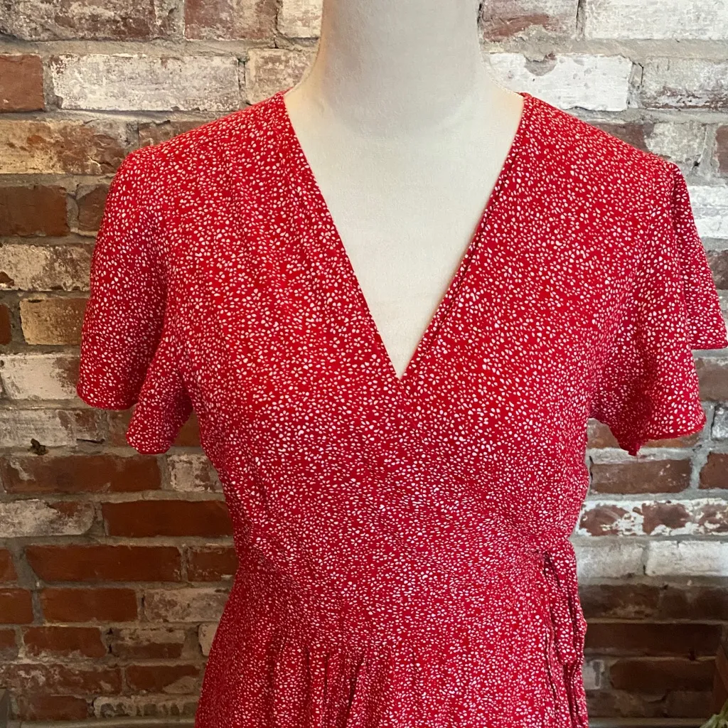 ZESICA Women's Bohemian Floral Printed Wrap V Neck Short Sleeve Split Beach S Red - Image 2