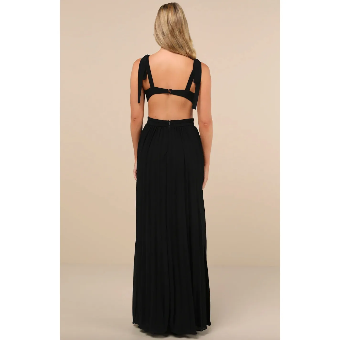 Lulus Celebratory Allure Black Pleated Backless Maxi Dress Formal Small NWT - Image 4