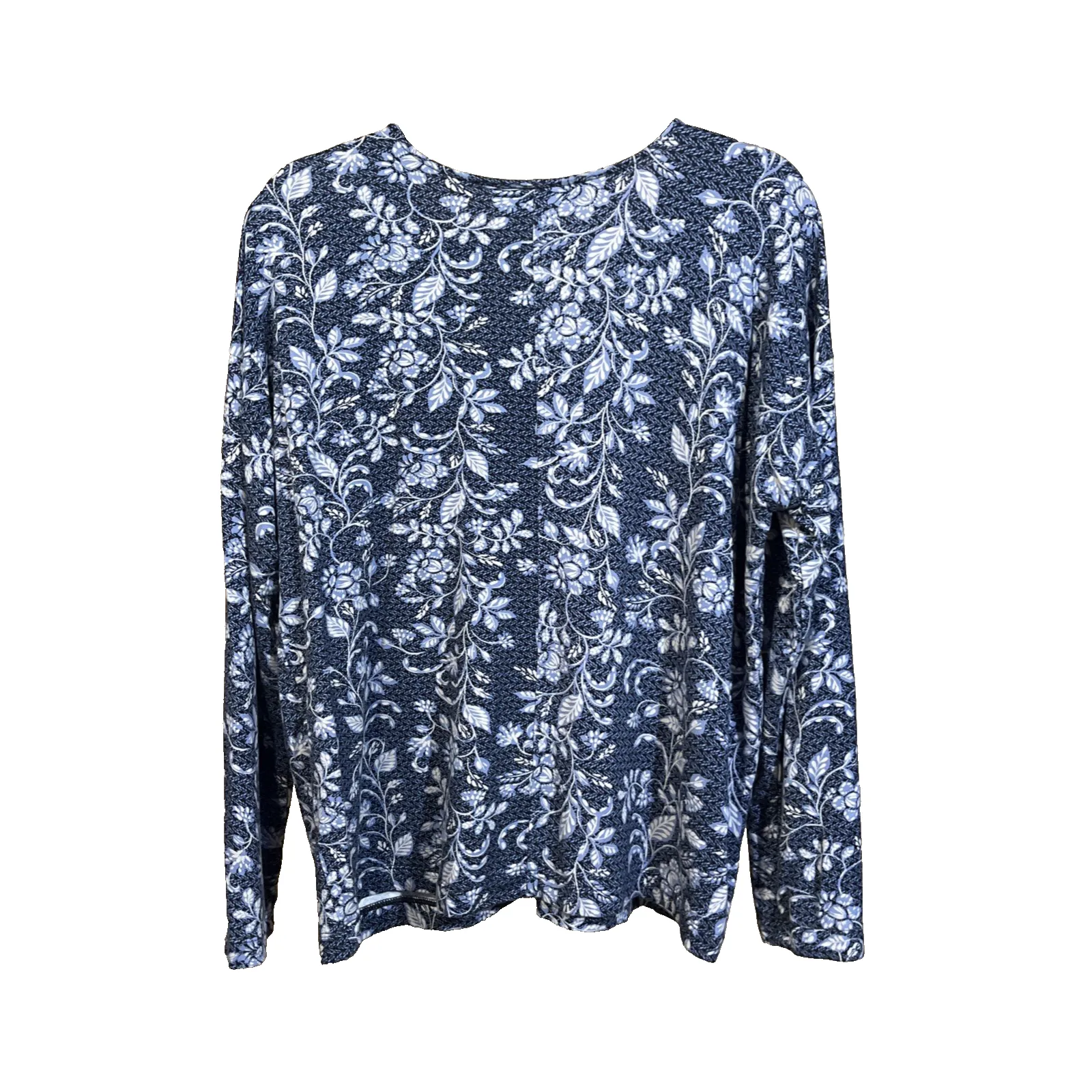 J Jill Pure Jill Eco Terry Floral Pullover Top Blue Size Medium Relaxed Soft - Image 2