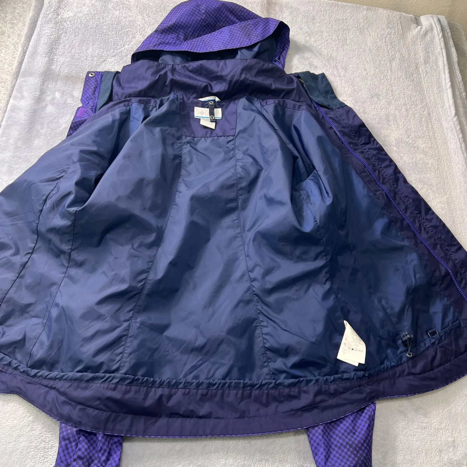 Columbia Interchange Rain Jacket Women's Large Purple Checkered Hooded Outdoor - Image 3