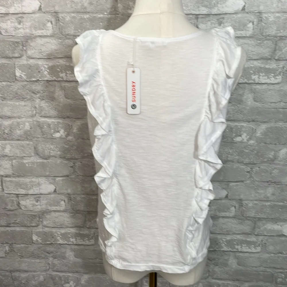 Sundry  White Ruffled Tank Top - Image 4