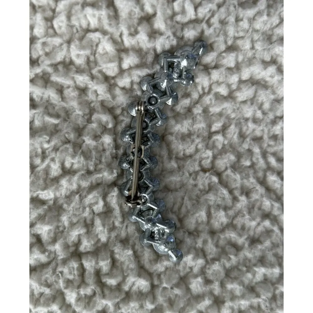 VINTAGE AURORA BOREALIS HALF MOON CRESCENT BROOCH PIN Blue - Image 2