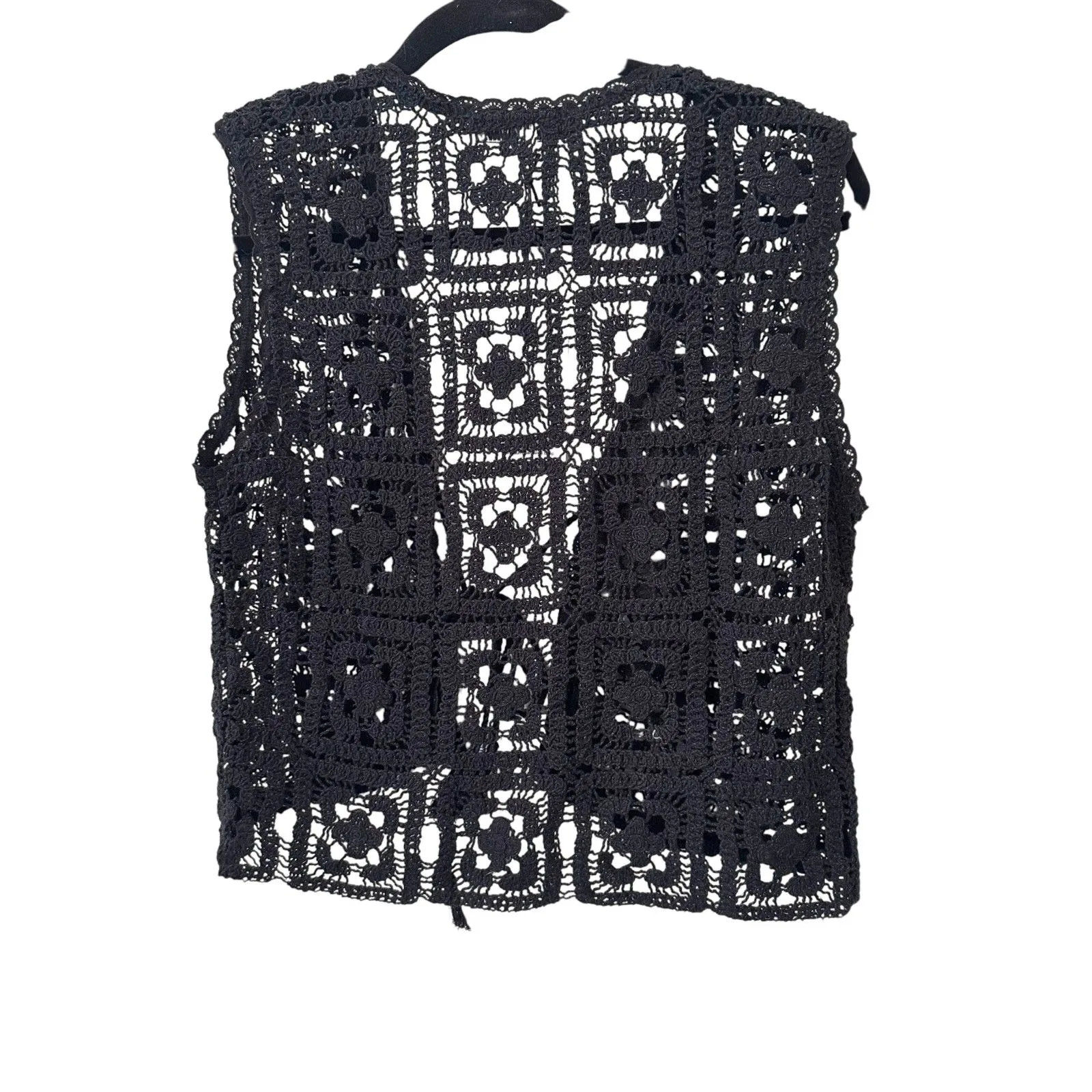 SUMMER AWAY‎ Crochet Tie Front Vest Top Black NWT Small - Image 3