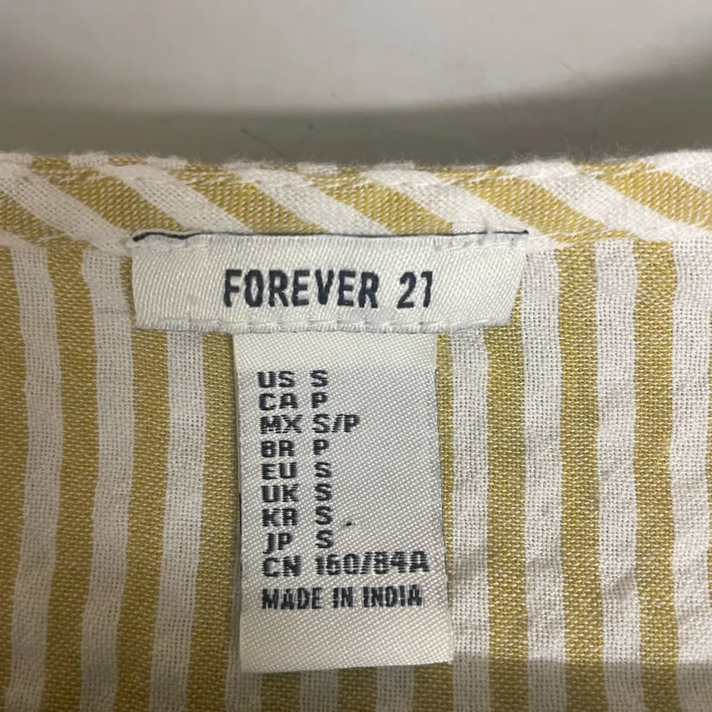 Forever 21 v-neck dress yellow/white stripe white flowers size small - Image 7