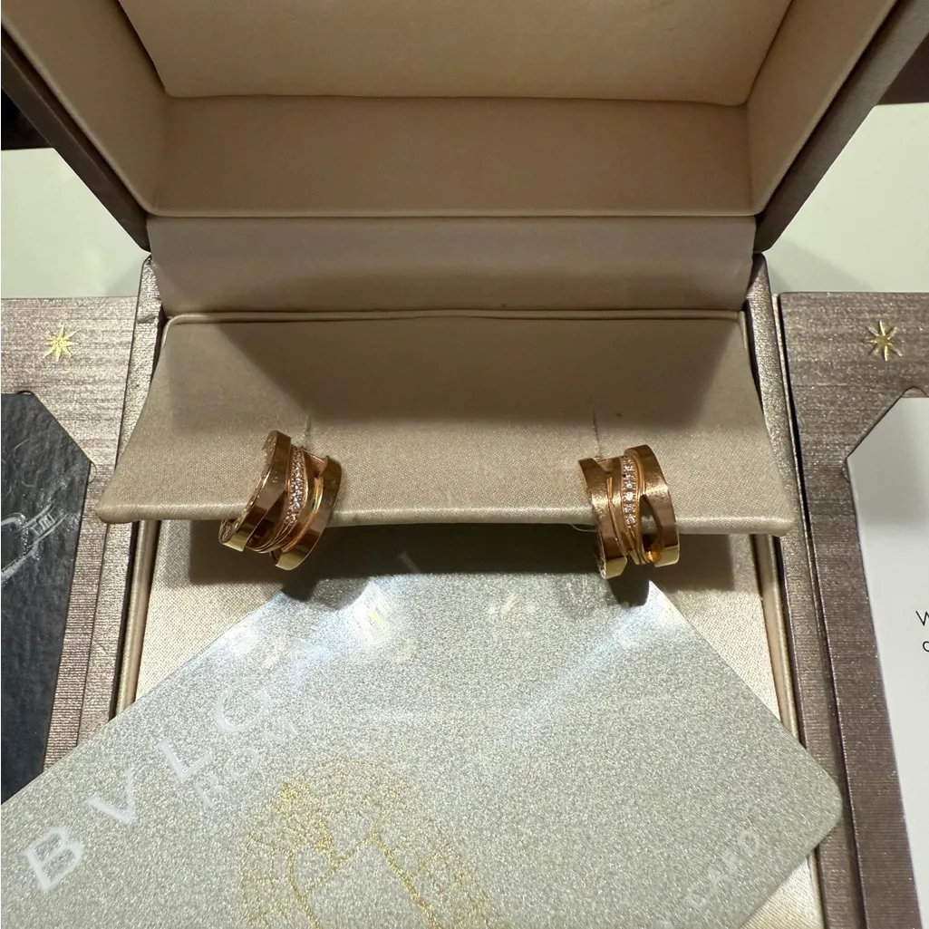 Bulgari Rose Gold diamond Double Hoop Earrings - Image 6