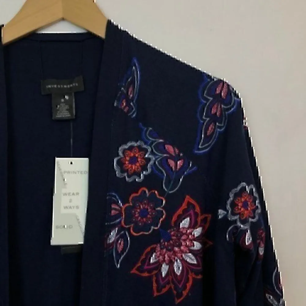NEW INVESTMENTS Navy Floral REVERSIBLE Cardigan - Image 2