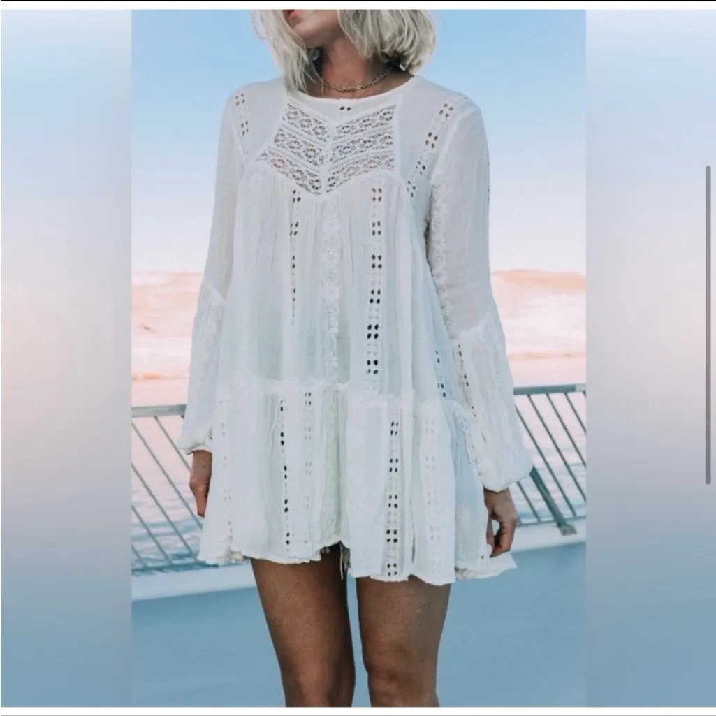 FREE PEOPLE Kiss Kiss Embroidered Eyelet Mini Dress XS - Image 3