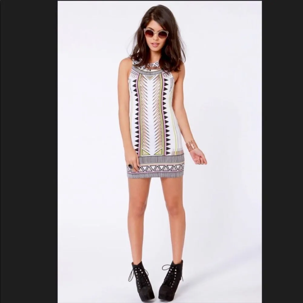 MINKPINK Techno Tribe Bodycon White Metallic Tribal Print Zipper Back Dress XS - Image 14