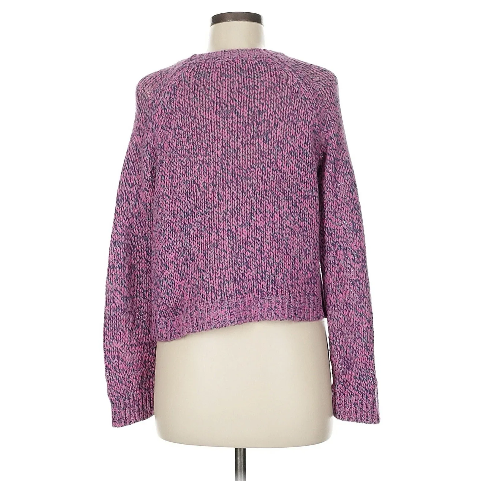 One Grey Day Pink Navy Chunky Marled Knit Wool Blend Cropped Sweater Size M Size M - Image 2