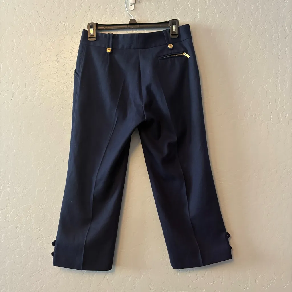 Carolina Herrera navy blue virgin fleece wool nautical crop pants size 4 - Image 11