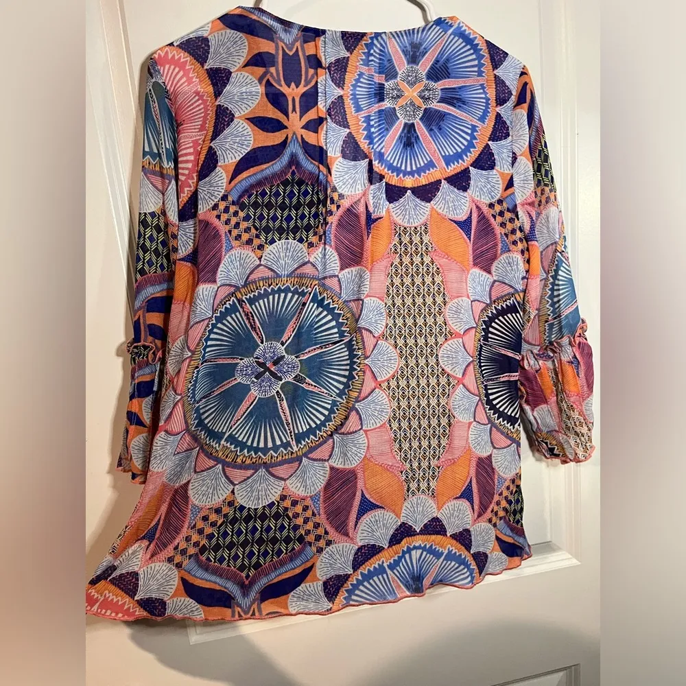Vintage America Blues Women’s Lightweight Mandala Floral Blouse Size Small - Image 6