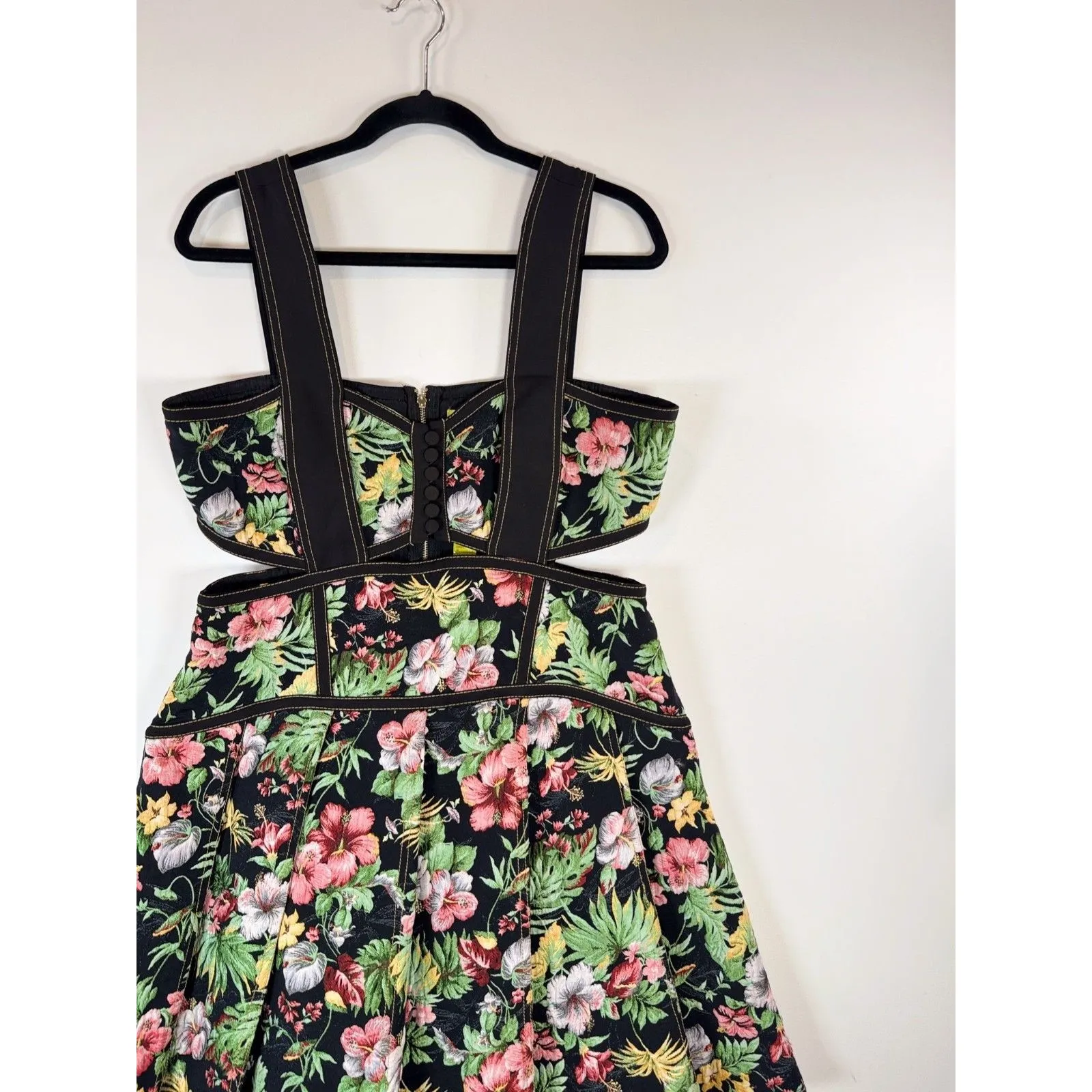 NWT Gianni Bini Dress Black Alexie Corset Mini Floral Cutout Fit Flare Large - Image 6