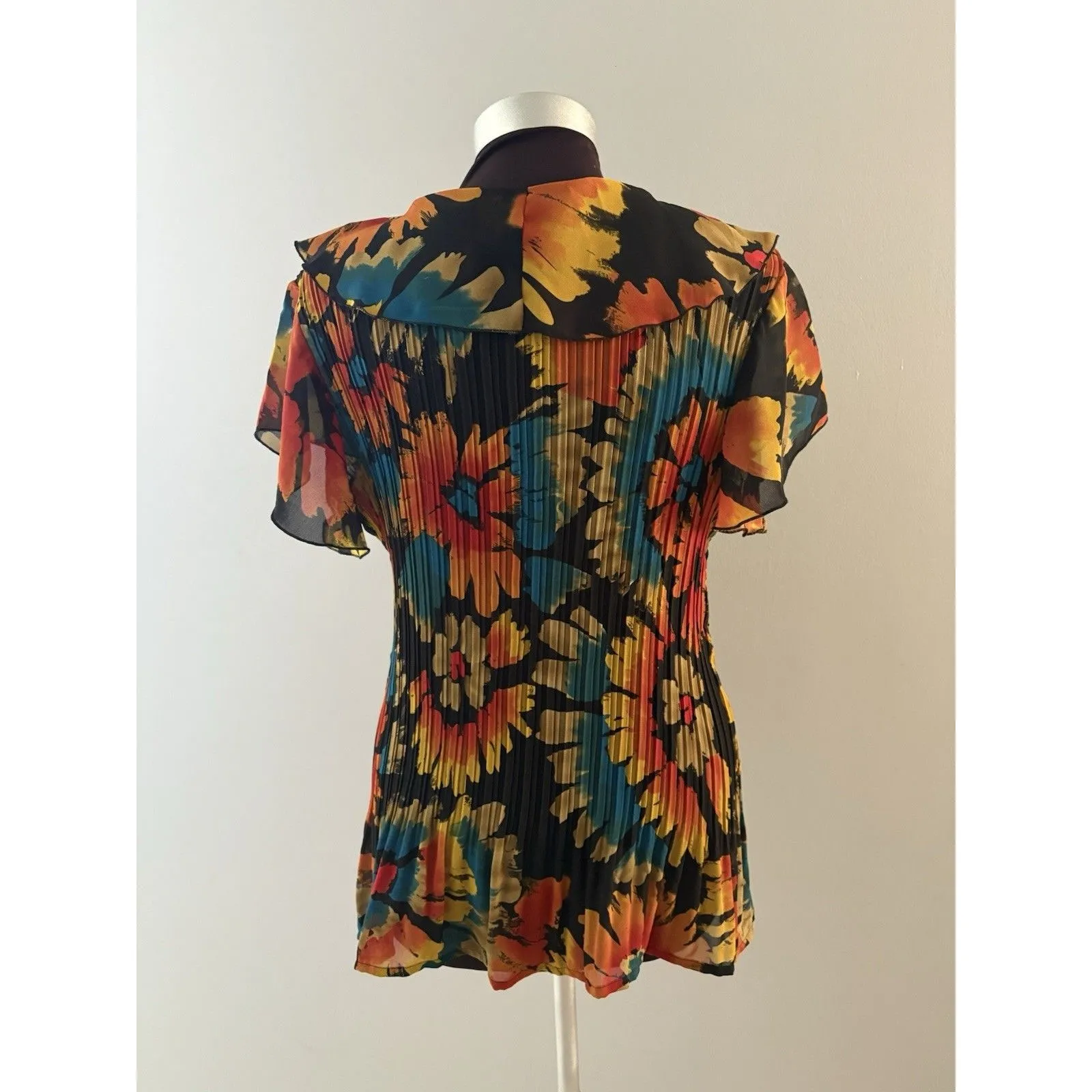 Vintage New York City Design Co Top Size L Brown Floral Ruffle Forest Fairy Fall Orange Size L - Image 3