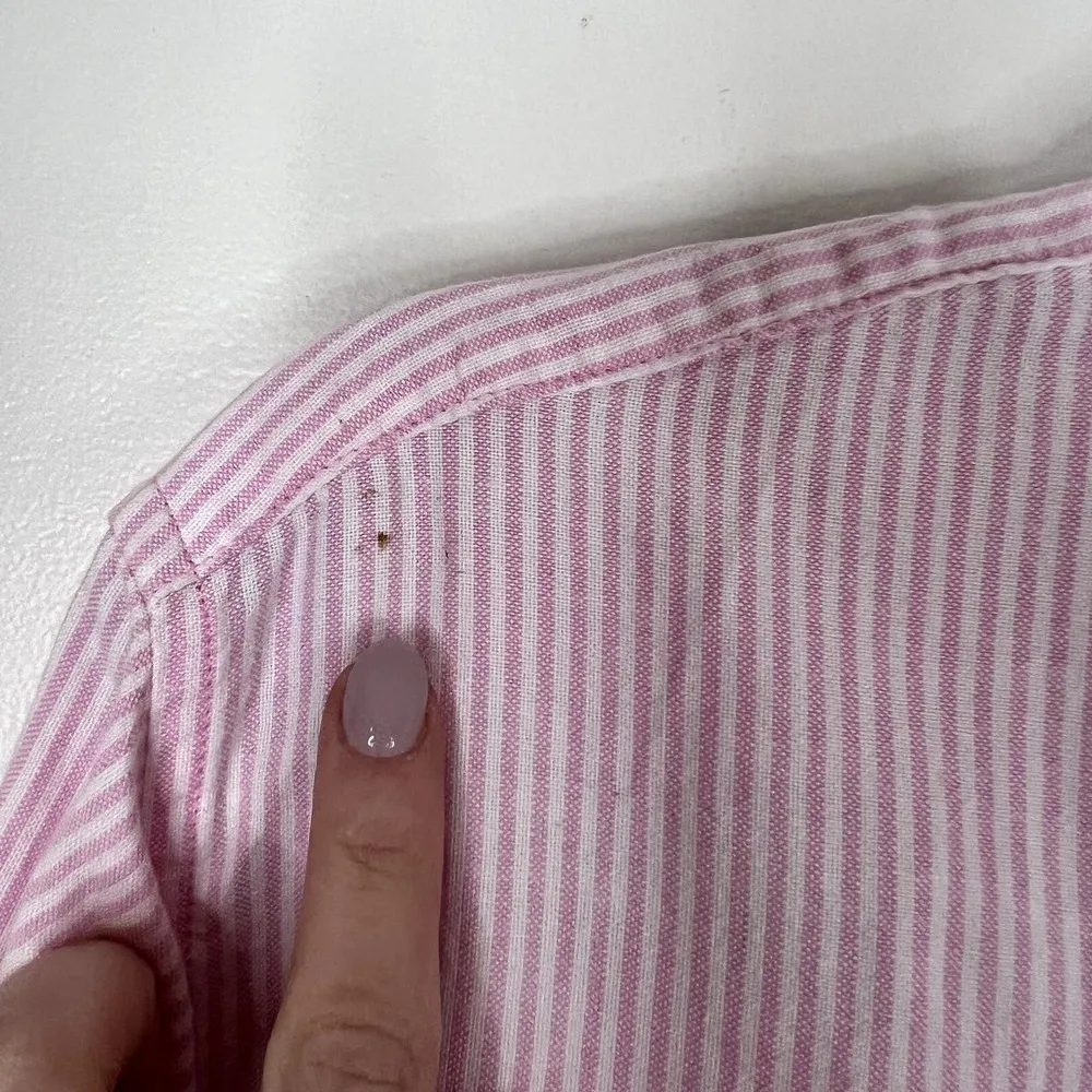 Vintage Women's Bugle Boy Pink & White Striped Button Down Preppy Academia Shirt - Image 6