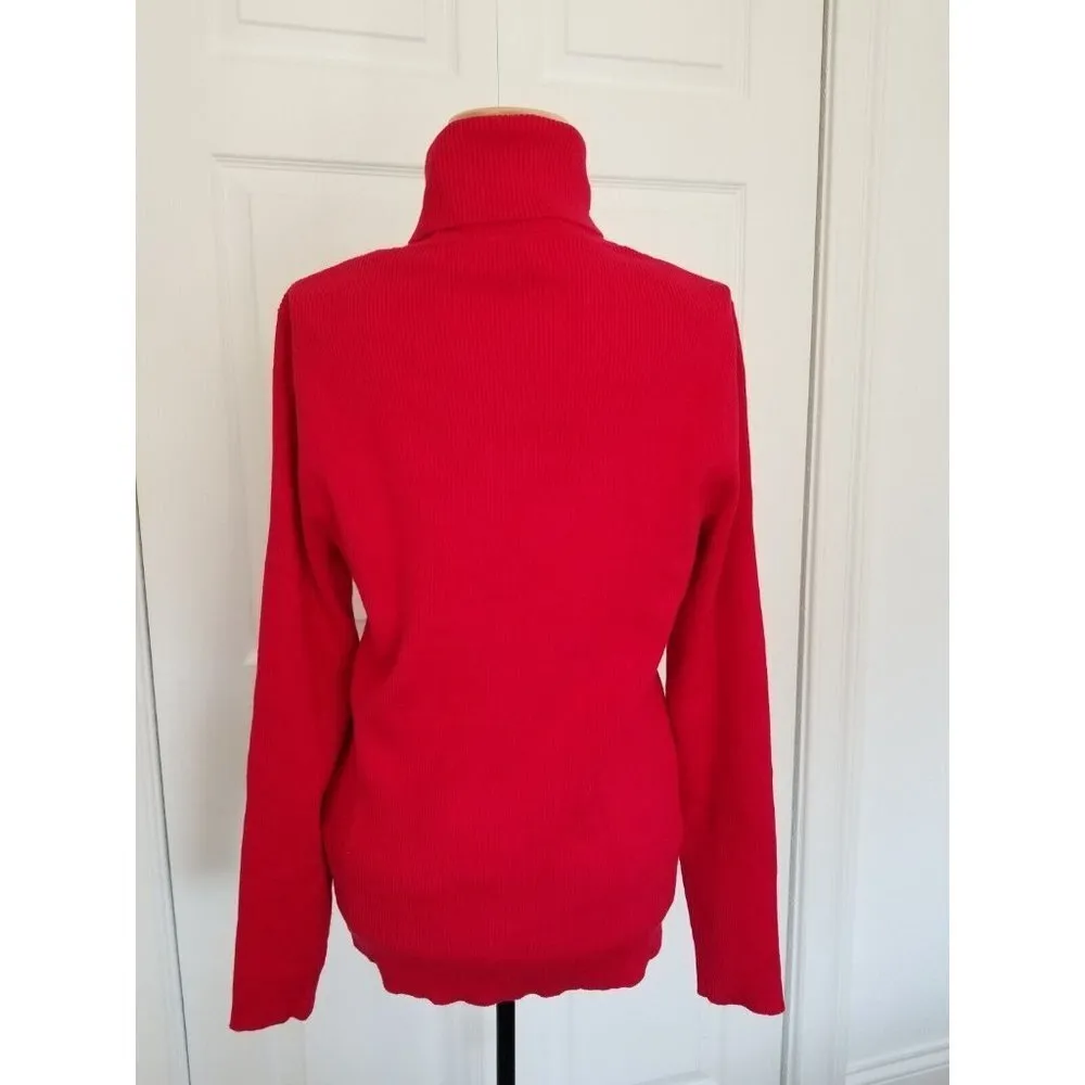 LAUREN RALPH LAUREN Womens Red Rib Knit Long Sleeve Turtle Neck Sweater XL - Image 3