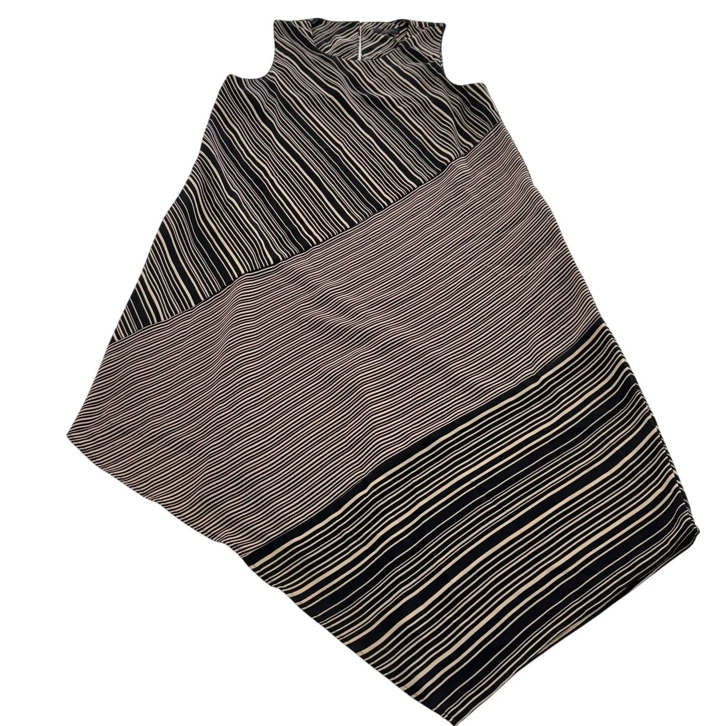 Donna Karan Dress Womens Large Black Tan‎ Striped Asymmetrical Hem Elegant - Image 2