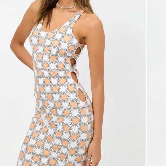 FRNKIES BIKINIS Floral Sterling Terry Midi‎ Side Cutout Dress Size Medium - Image 3